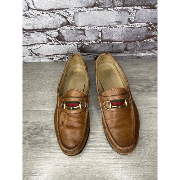 Gucci Brown Leather Web Horsebit Dress Loafers Shoes Men’s Sz 10.5D US/44EU Read - Picture 2 of 16